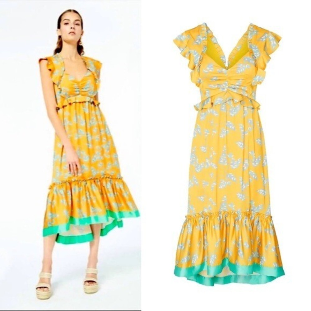 Three Floor Lemonana Printed Satin Midi Dress UK 6 US 2